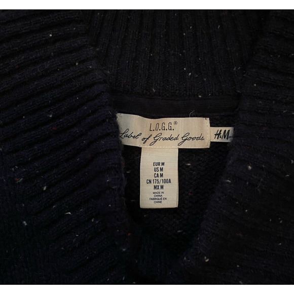 LOGG by H&M Sweater Mens Size Medium Navy V Neck Heavy Wool Pullover Sweater - Picture 7 of 14